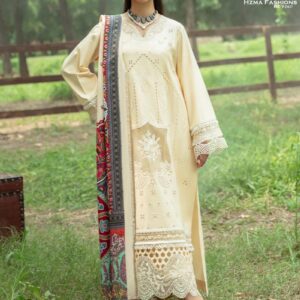 Hazel by Mahnur - Embroidered Slub Linen Collection with Digital Printed Silk Wool Shawl